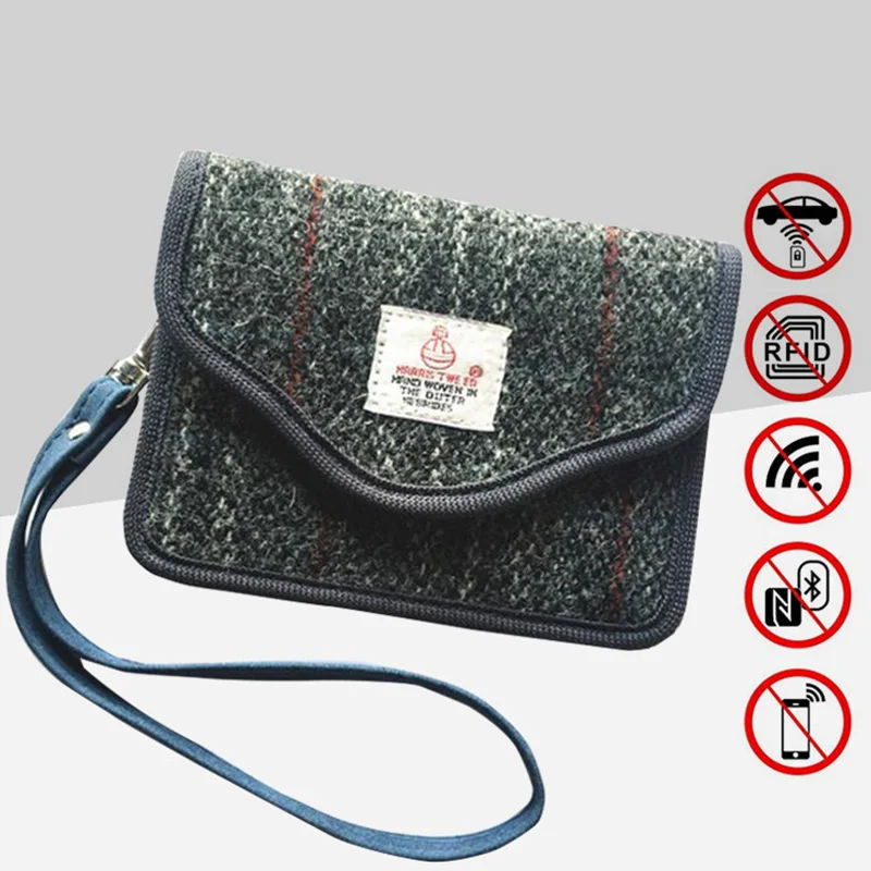 Woolen Fabric Car Key Faraday Bag RFID Anti-radiation Signal Shielding Mobile Phone Bag Double-layer Anti-magnetic Scanning  Bag