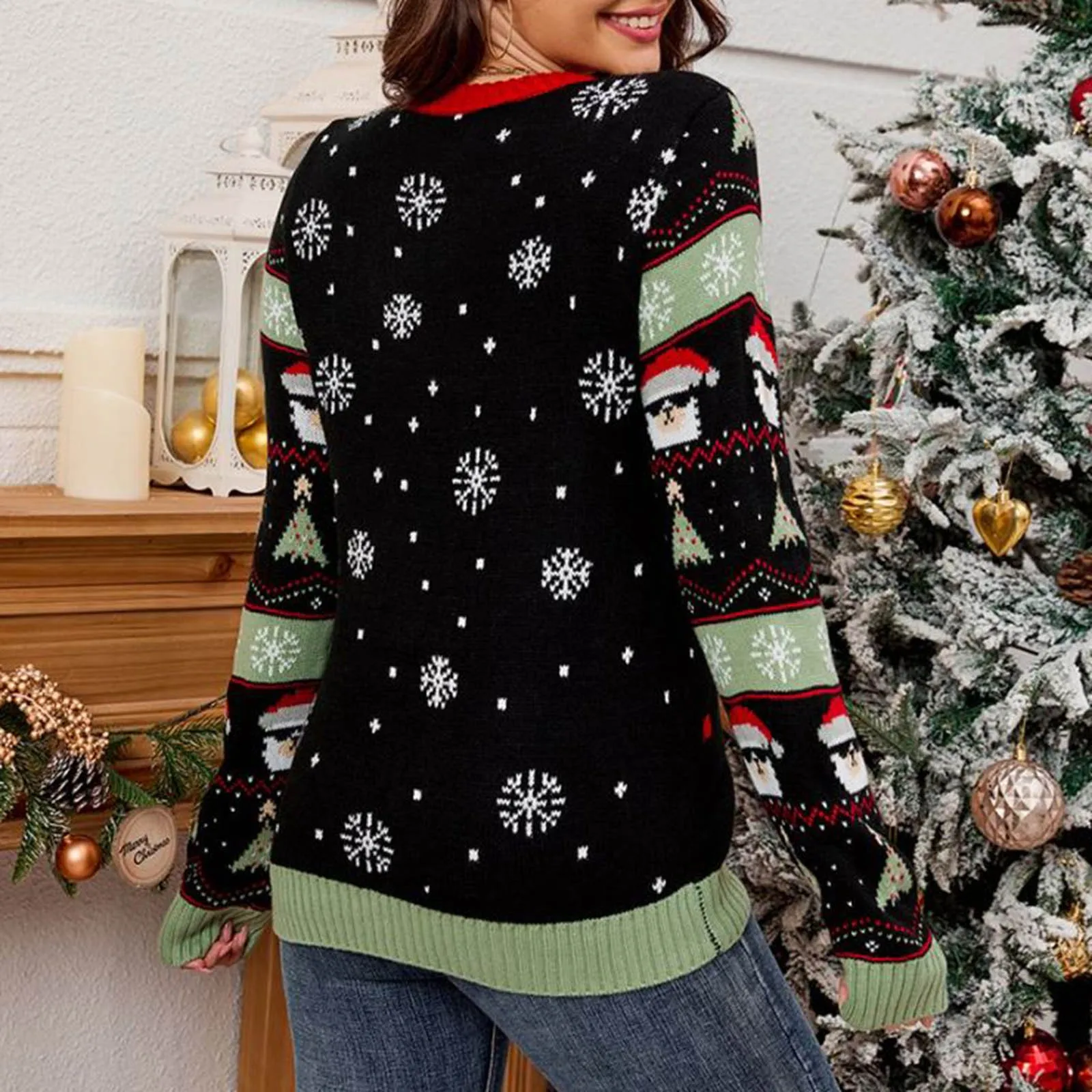 2024 New Women\'s Funny Christmas Sweater Led Light Jacquard Autumn And Winter Knitted Loose Pullover Sweater Festival Costume