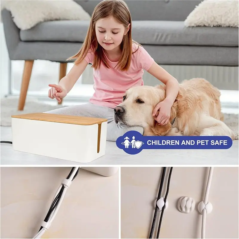 B08B-Wooden Style Wire Cord Hider Organizer Box For Desk Computer, Large Capacity Cable Management For Power Strip Housing