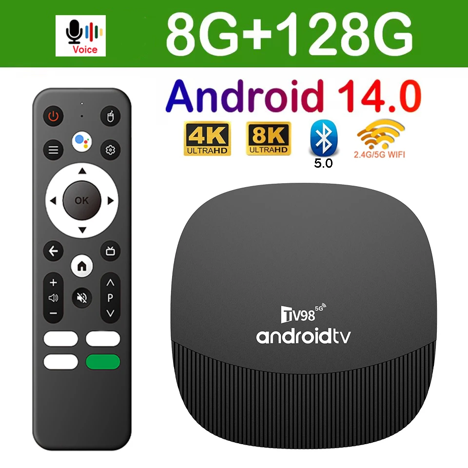 Android 14 TV Box 4G 5G Dual Wifi6 HD 8K BT5.0 TV98 ATV Max Plus Allwinner H313 Quad Core Voice Media Player 8G 128G Set Top Box