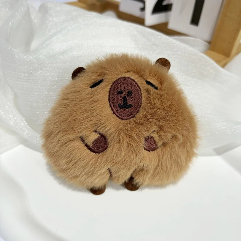 1PC Fluffy Capybara Plush Doll Soft Stuffed Animal Capybara Plush Doll Star Squeak Toy Cartoon Bag Pendant Key Chain Backpack