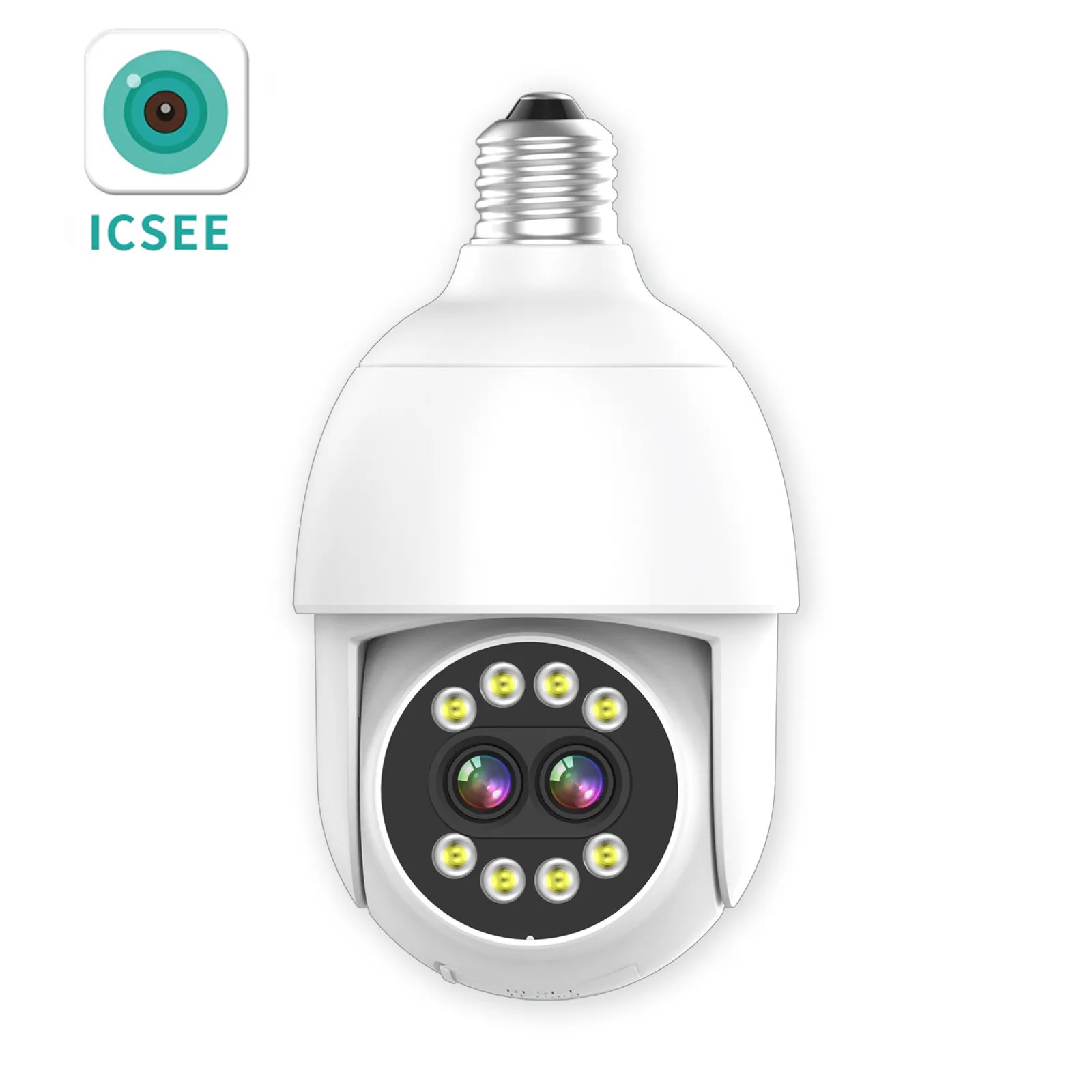 4MP UHD iCsee 8x Zoom Dual Lens E27 Lamp Head  PTZ IP Dome Camera AI Humanoid Detection Full Color  Security CCTV Baby Monitor