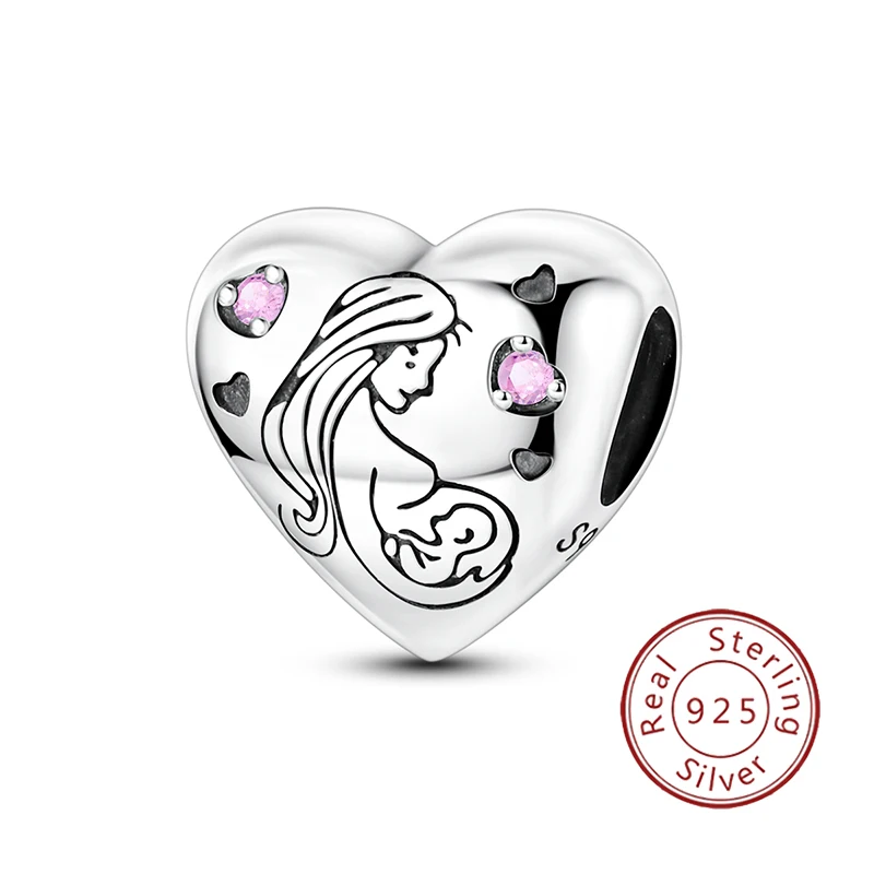 New 925 sterling silver pendant necklace, featuring a heart-shaped charm symbolizing a pregnant mother, ideal as a gift or DIY j