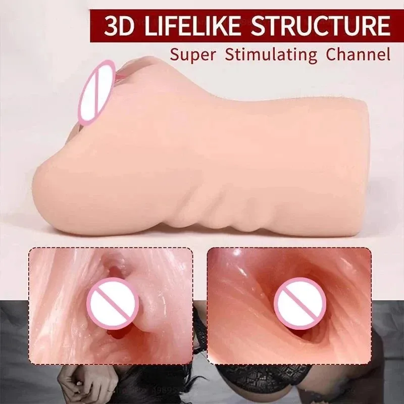 QINGAI- 3D Soft Silicone Artificial Vagina, Realistic Cutting, Male Masturbator, Buttocks, Sex Toys,Glans Sensitivity Trainer,18