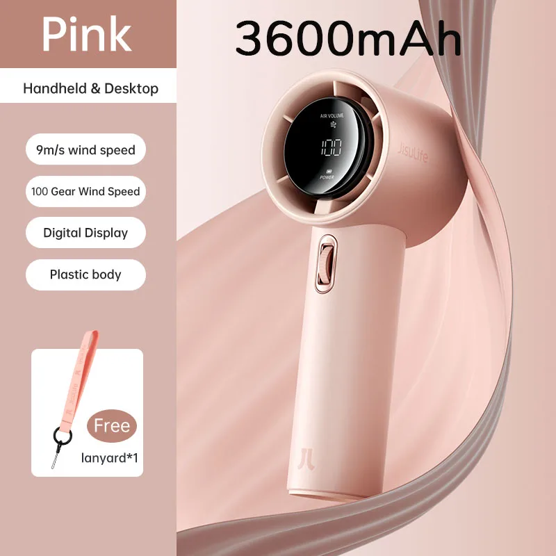 JISULIFE Mini draagbare handventilator, 100 windsnelheden, 5000 mAh USB-batterij oplaadbaar, LED digitaal display, reizen, kamperen, buiten