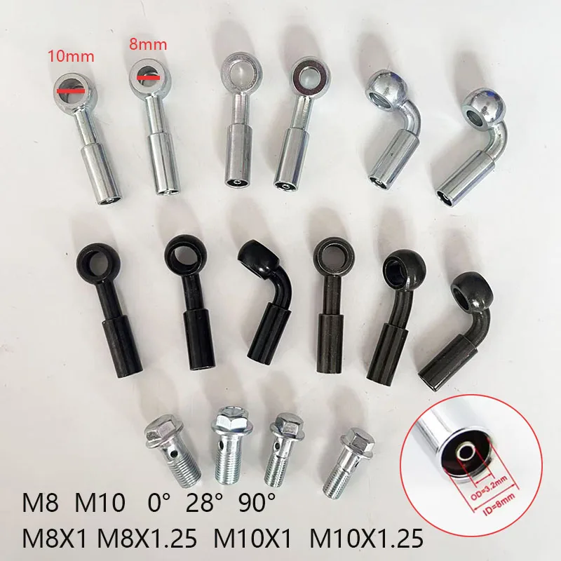 

AN3 Steel Wire Braided Brake Hose Fittings 8 10mm Banjo 0° 28° 90°Clutch Adapter Joint Motor Brake System Screw M8X1.25 M10X1.25