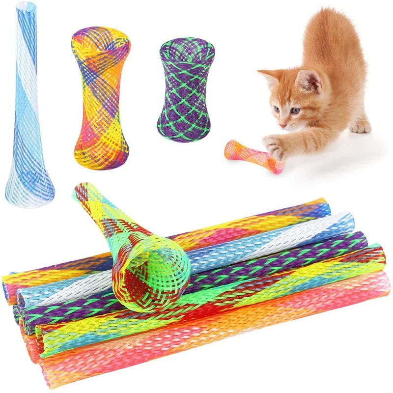 Pet Springs Cat Toy 25 PCS Colorful Cat Spring Sticks Folding Bouncing Nylon Mesh Spring Tube For Cat Kitten Pets