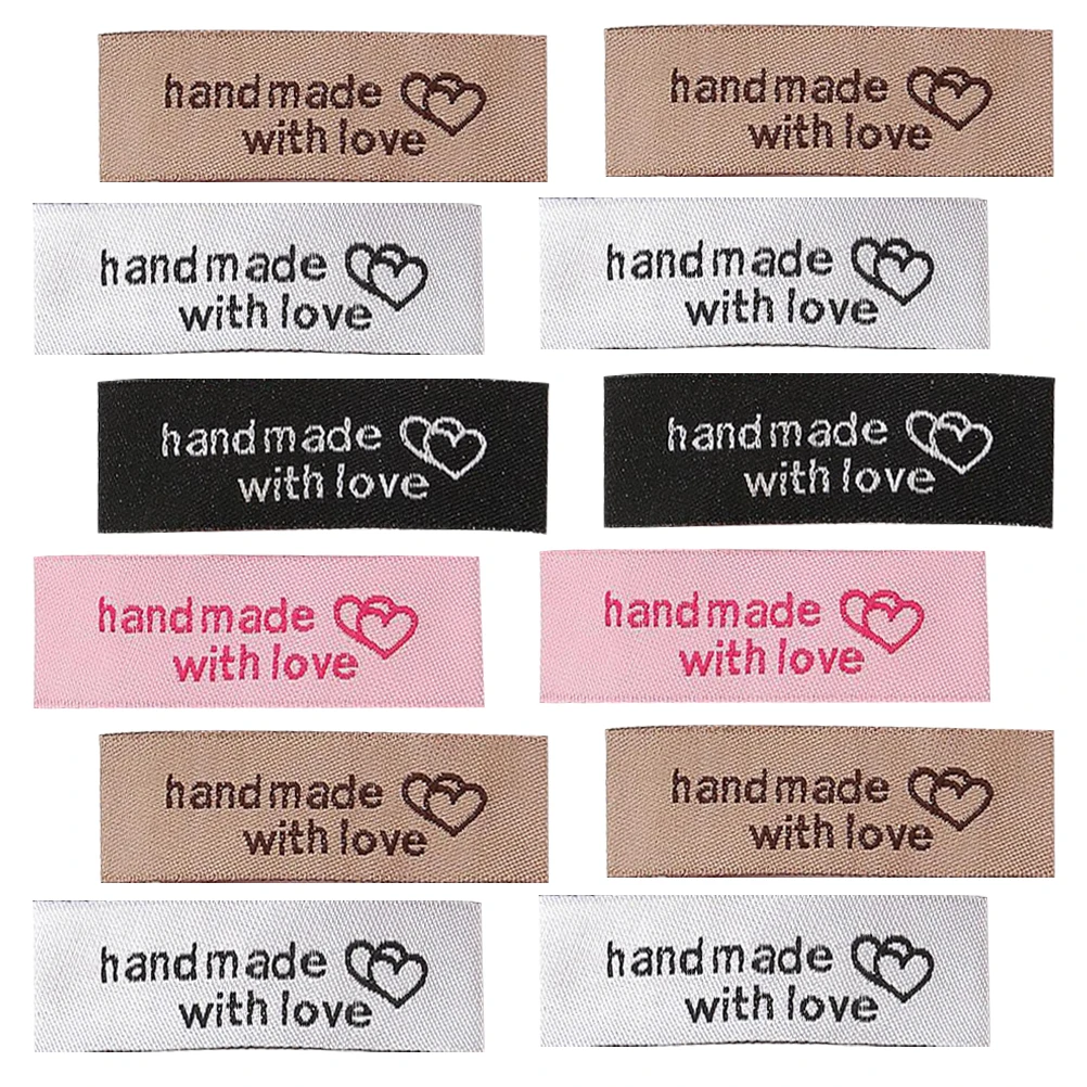 

80 pcs Clothing Handmade Double Heart Tags Pink Black White Chocolate for DIY Sewing Projects Clothing Collar Label Gifts