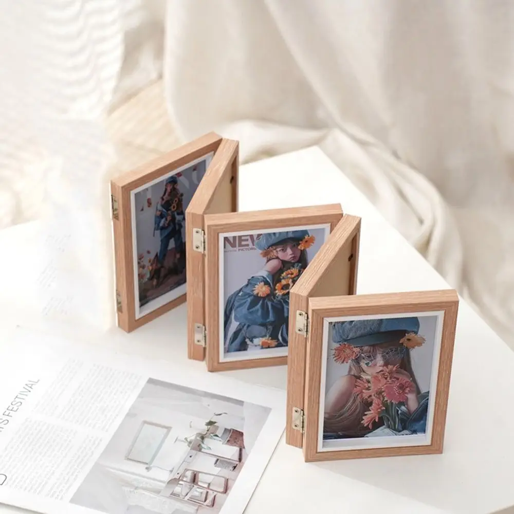Creative Foldable Hinge Photo Frame Rectangular Double/Triple Portrait Picture Frame Wooden 6/7/8 Inches Desktop Album Set