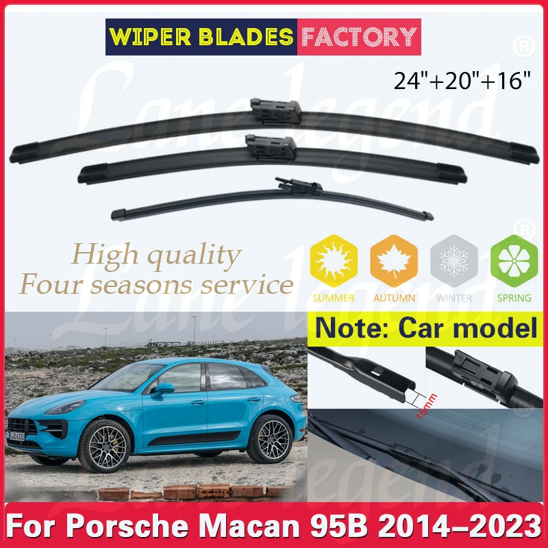 

Car Windshield Wiper Blades Fit For Porsche macan 95B 2014 - 2023 Front Rear Wiper Blades Soft Rubber Auto Windscreen 24"20"16"