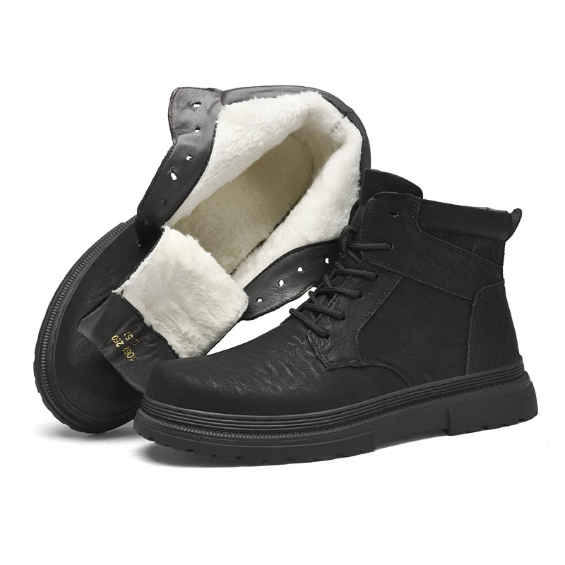Теплая зимняя мужская кожаная обувь, резиновые непромокаемые ботильоны, уличные удобные рабочие зимние ботинки на меху для мужчин, Zapatos Para Hombre