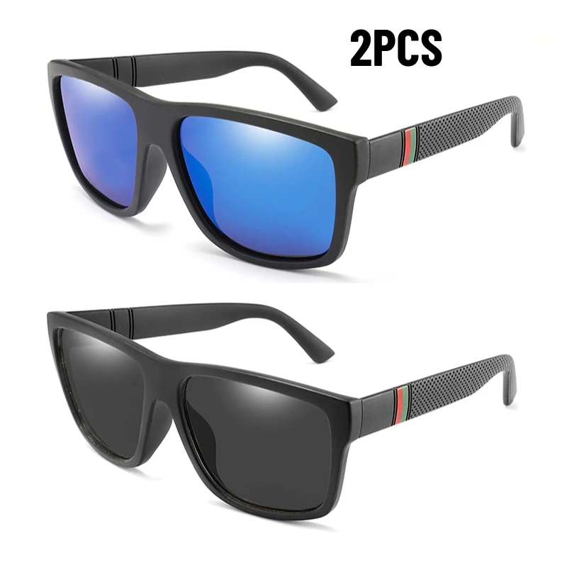 

2PCS Fashion Oversized Polarized Sunglasses Men Women Luxury Driving Fishing Travel Vintage Square Glasses For Man UV400 Eyewear