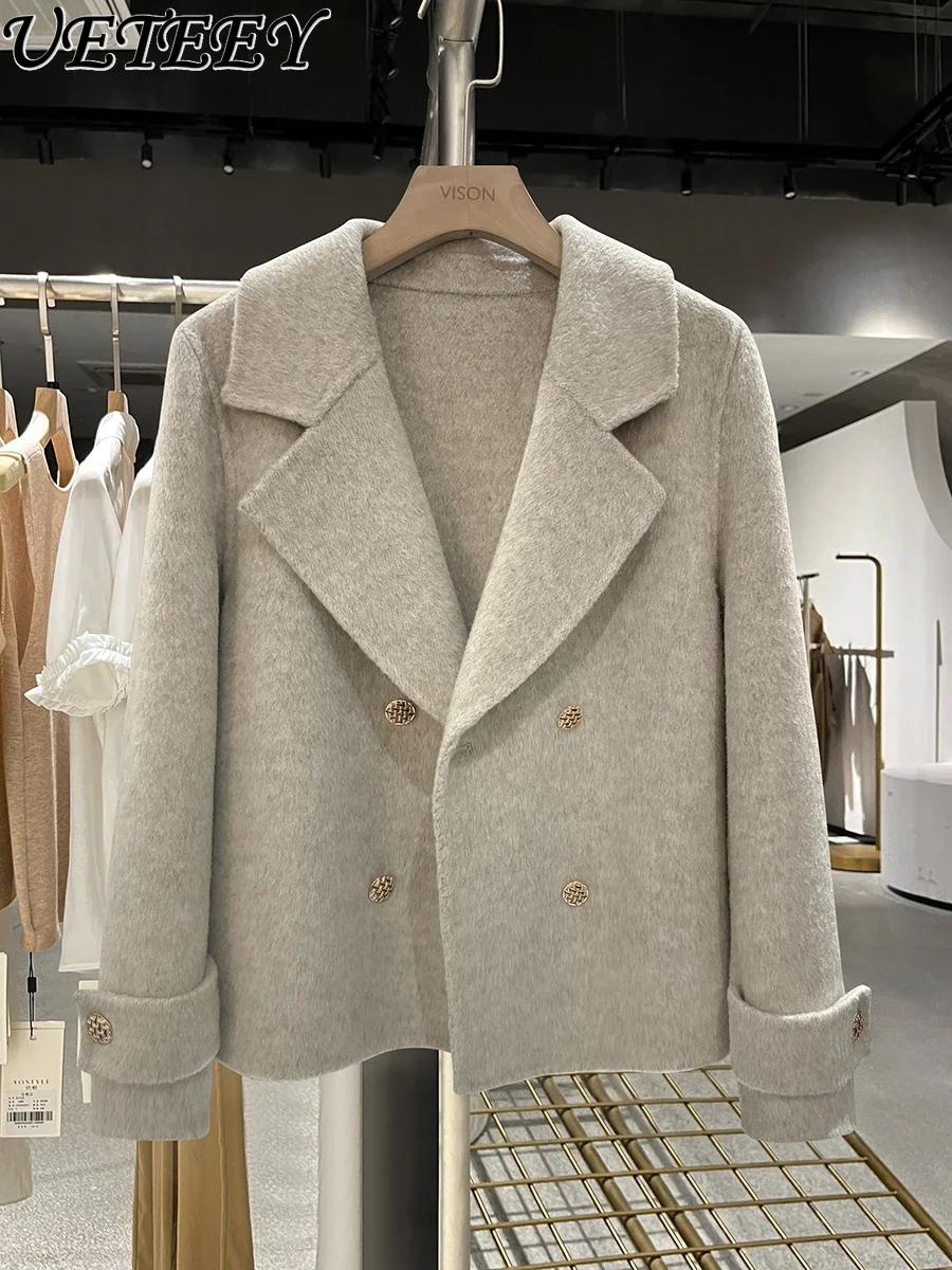 Wool Beige Double-sided Woolen Short Coat Clothes for Women's Autumn and Winter New Elegant Fashion Loose Woolen Jacket