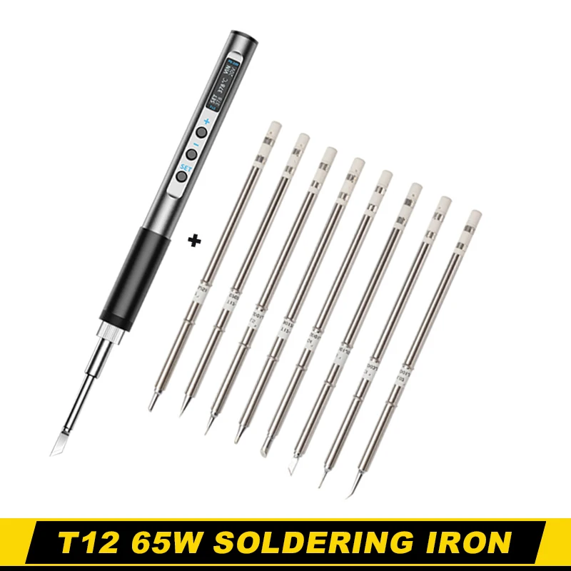 

PTS100 T12 Soldering Iron PD Power Supply 65W Digital Display Adjustable Fast Heating Portable Soldering Iron Kit