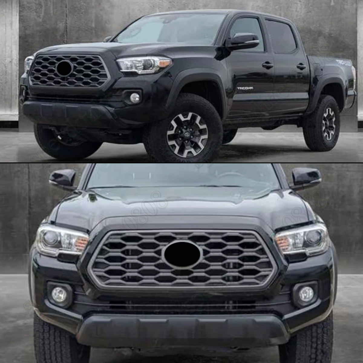 Magickit Mesh Grille Front Bumper Upper Grill Assembly Matte Black For Toyota Tacoma 2016-2023 2021TRD Honeycomb Radiator Grille