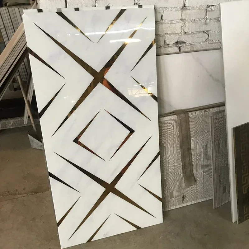 Spring Tile Living Room Tile Custom Waterproof 600x1200 Rectangular Luxury Golden Pulse White Ceramic Water Spray Wall