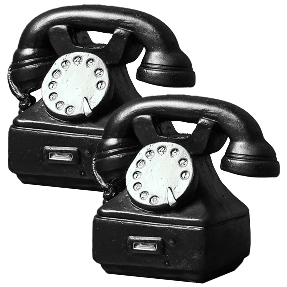 

2pcs Retro Phone Ornament Resin Vintage Telephone Desktop Decor Home Office Small Craft Simulated For Decorative Phone