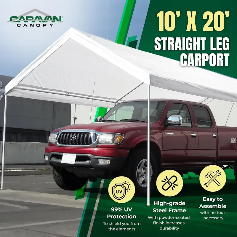 Powder Coated Heavy Duty Steel Frame Pop Up Carport with 6 Steel Stakes for Outdoor Activities and Events White