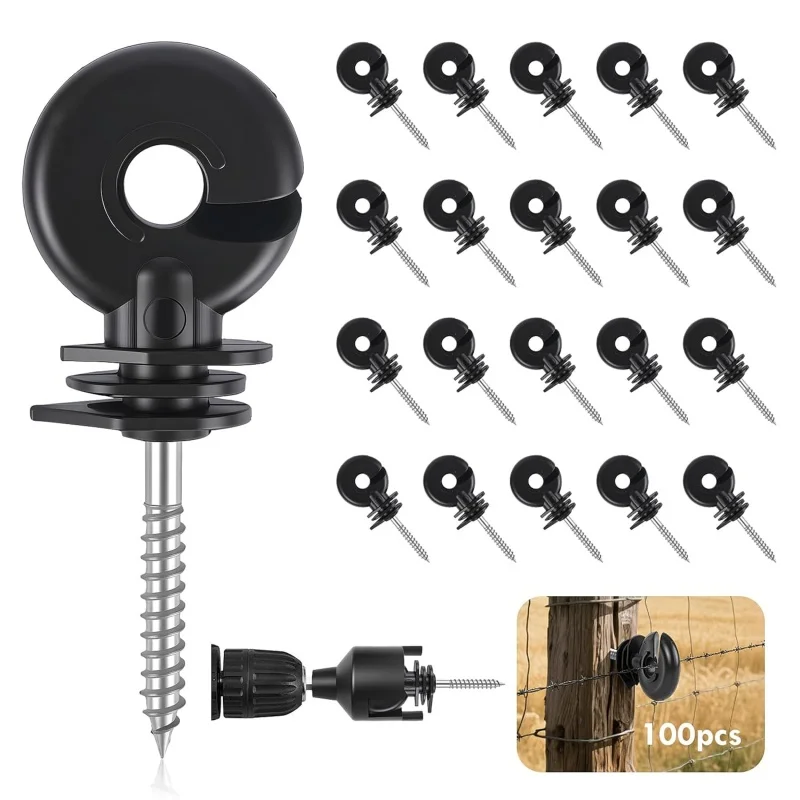 LSXHQ 100Pcs Electric Fence Insulators Ring Insulators Self Tapping Nails Wood Post Insulators or Ropes, Wires and Strands Farm