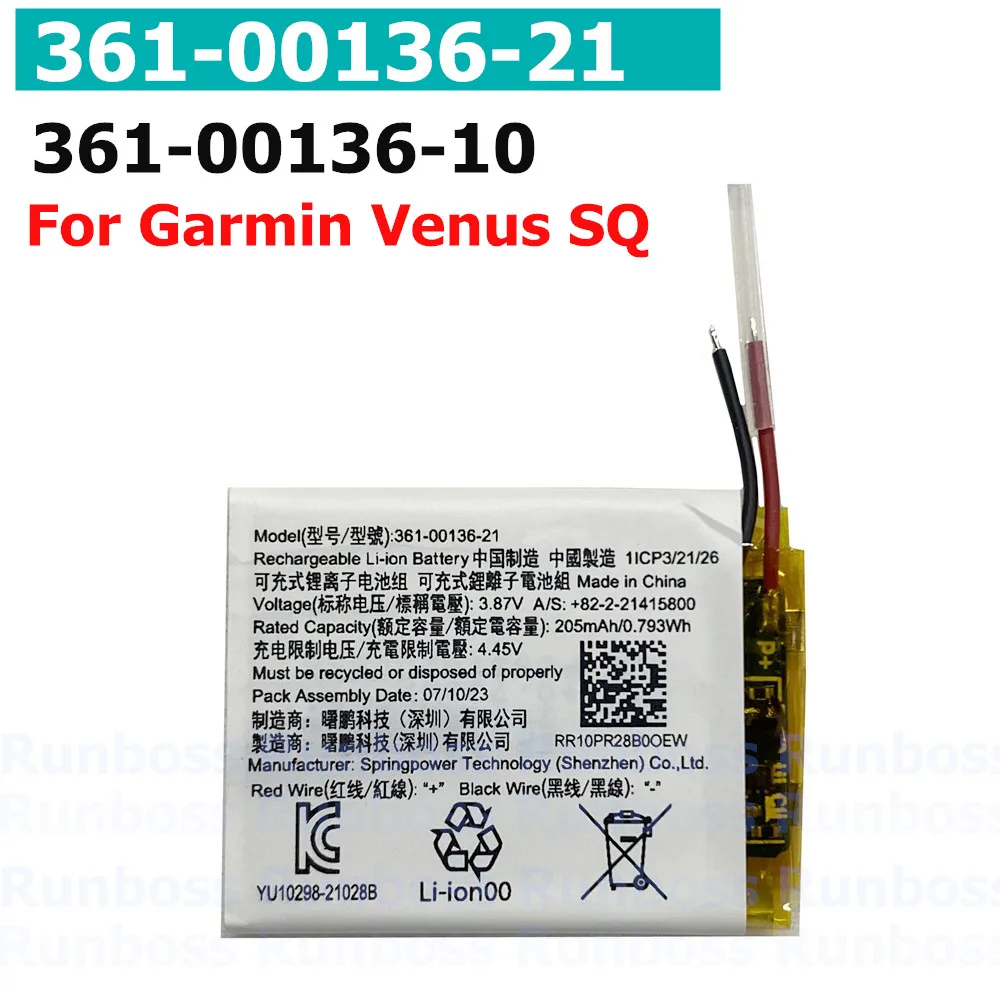 361-00136-21 205mAh 361-00136-10 361-00136-20 بطارية بديلة أصلية لساعة الموسيقى Garmin Venus SQ Venu SQ2