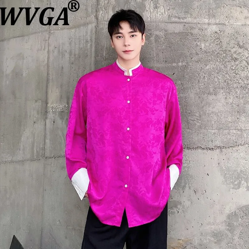 WVGA Spring Autumn New Man Chinese Style Stand Collar Trendy Printed Long Sleeve Shirt Niche Chic Casual High End Top Ins W20933