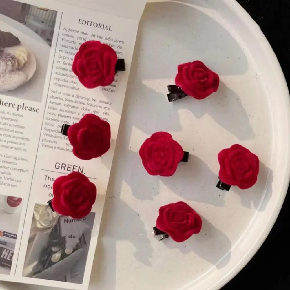 Korean Red Velvet Rose Hair Clips For Women Small Flower Hairpins Girls Elegant Hair Clip Pin Barrettes Wedding Hair Access D6Y9