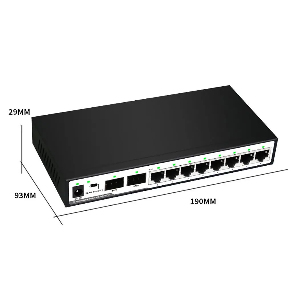 8-port Gigabit Power + 2-port Gigabit Optical Unmanaged Ethernet Switch 10/100/1000Mbps RJ45 Port Auto MDI/MDIX VLAN Isolation