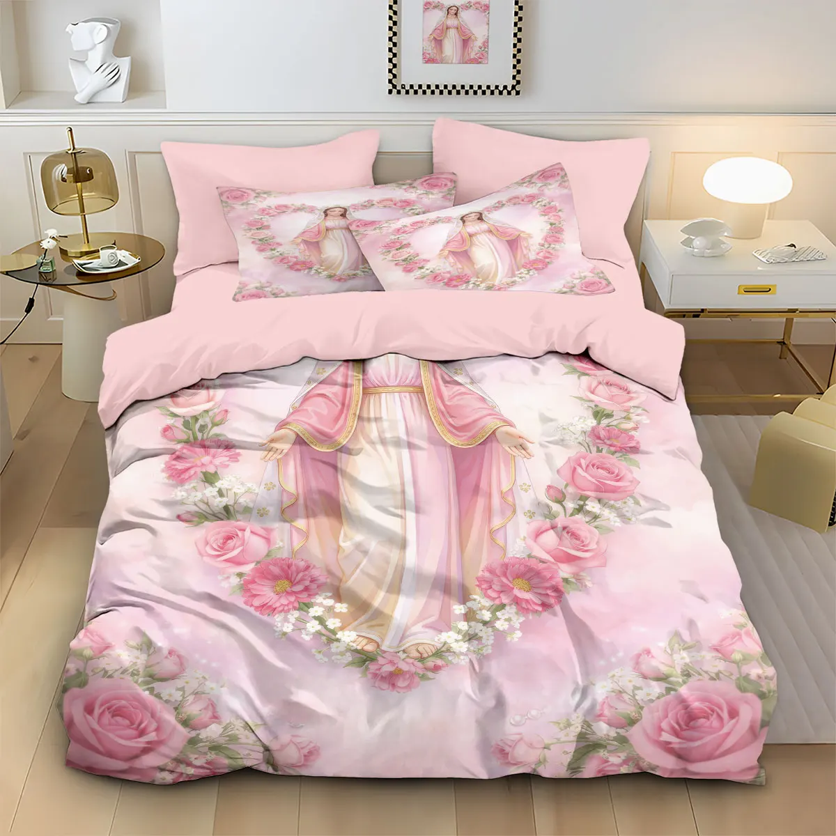 3pcs Jesus Bible Printed Coreless Duvet Cover Set, Multi Size Bedroom Bedding Decoration, Machine Washable