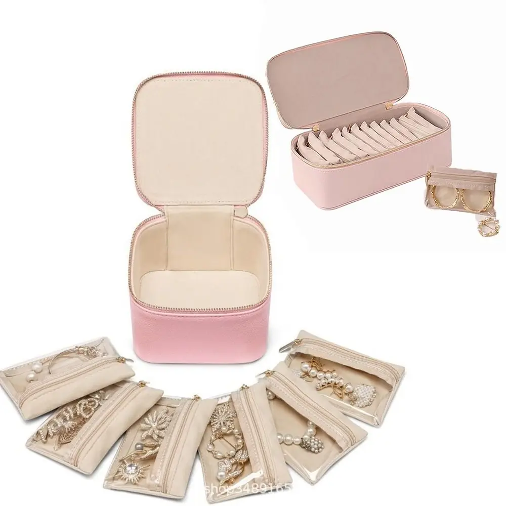 กล่องใส่เครื่องประดับพกพาแบบใหม่ ทำจากหนัง PU พร้อมกระเป๋าเล็ก 6/12 ชิ้น กล่องเก็บเครื่องประดับขนาดใหญ่ จุของชิ้นเล็กได้เยอะ