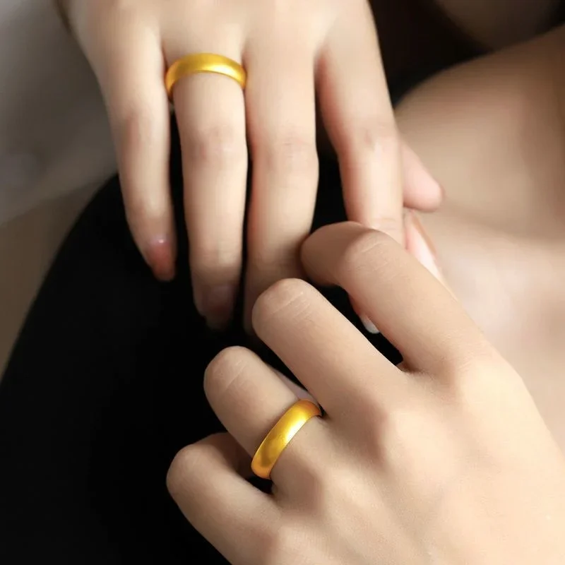 

Plated 100% Real Gold 24k 999 ring high-grade plain matte men's and women's closed color fast washable Qixi gift Pure 18K Gold J