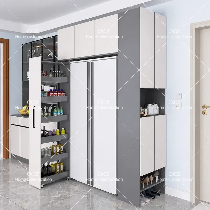 Modern Light Luxury Dining Cabinet with Integrated Wine Storage Wall Unit Embedded Refrigerator Space Shoe Cabinet for Living