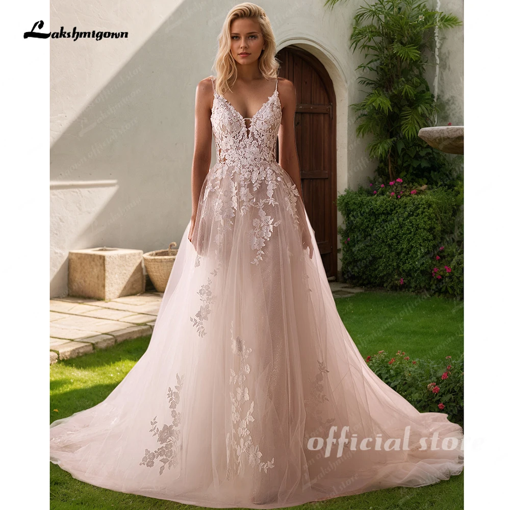 Lakshmigown Brautkleid mit V-Ausschnitt, aus Tüll, mit abnehmbaren Ärmeln, Spitze, rückenfreiem Design, elegant, A-Linien-Schnitt, nach Maß gefertigt. – Detail 8