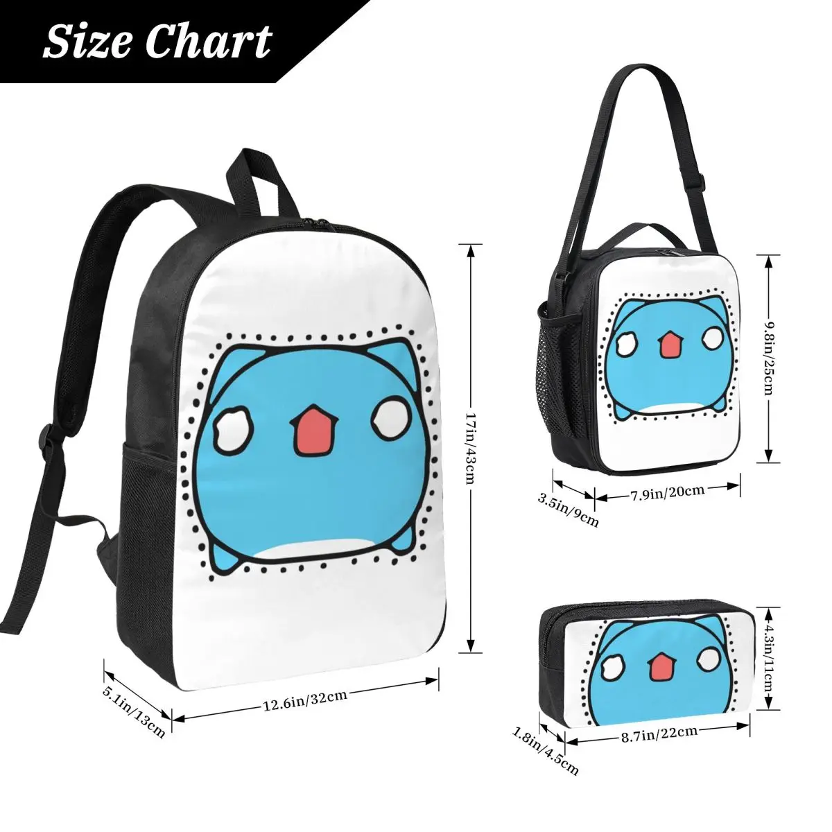 Comic Cat Bugcat Capoo Bug Cat Backpack Student Boys Girls BookBag School Bag Shoulder Bags 3ps Insulated Lunch Bag Pencil Case
