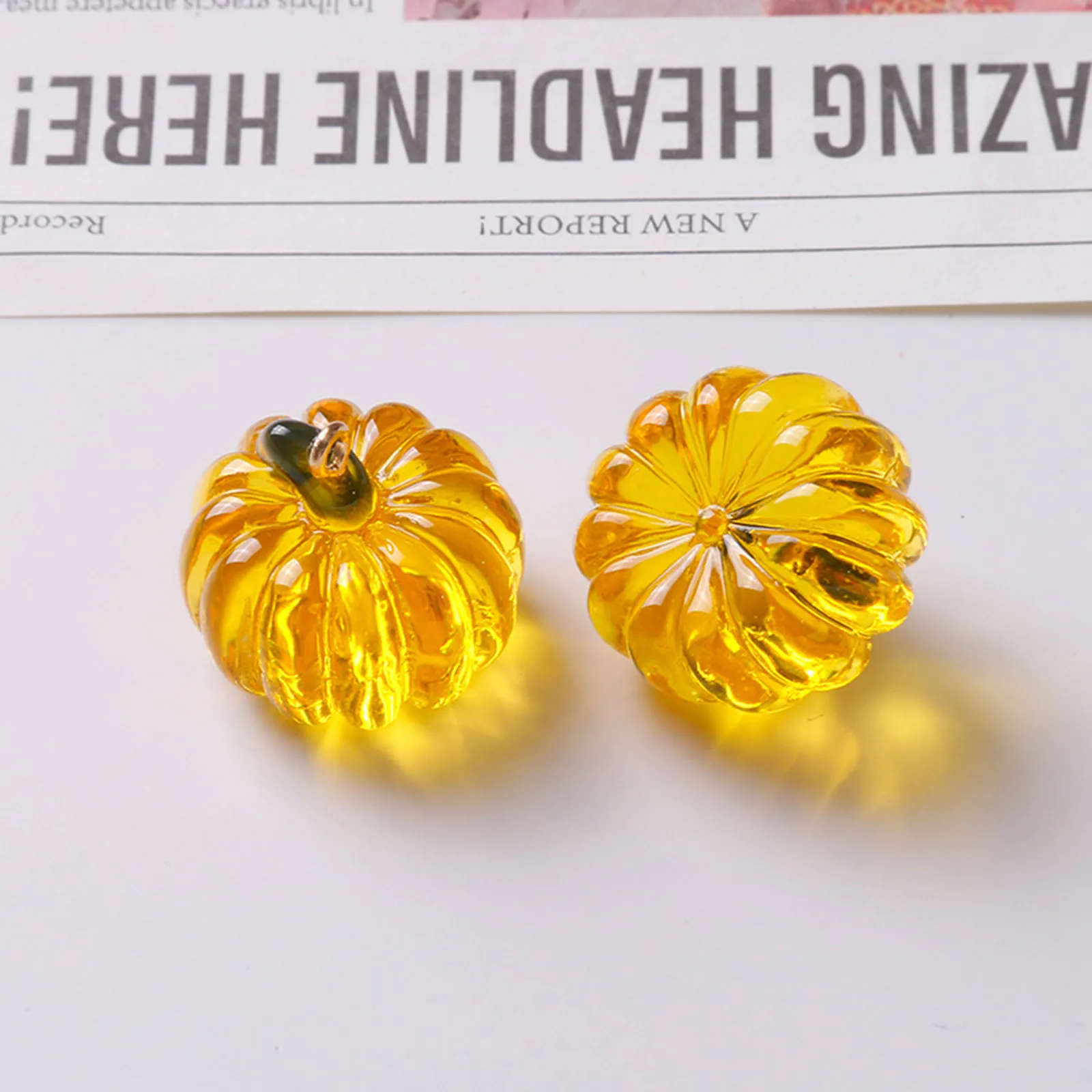 3D Resin Halloween Charms Yellow Orange Pumpkin Pendants For DIY Necklace Jewelry Handmade Making Findings 22mm x 20mm, 2 PCs