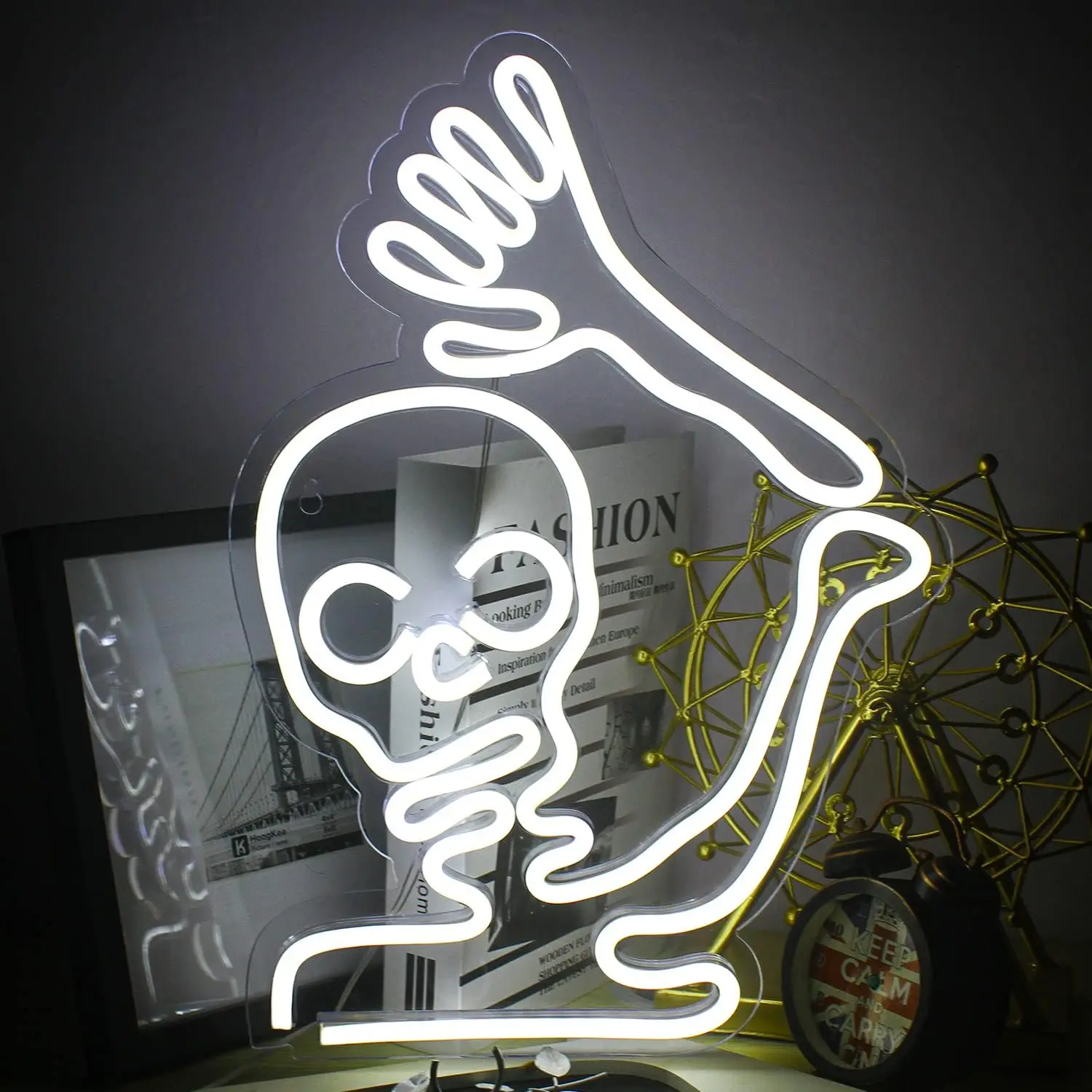 Hello Skeleton Skull Neon Signs Halloween Ghost White Led Lights Art Greeting Sign Wall Window Decor Bedroom Beer Bar Party Lamp