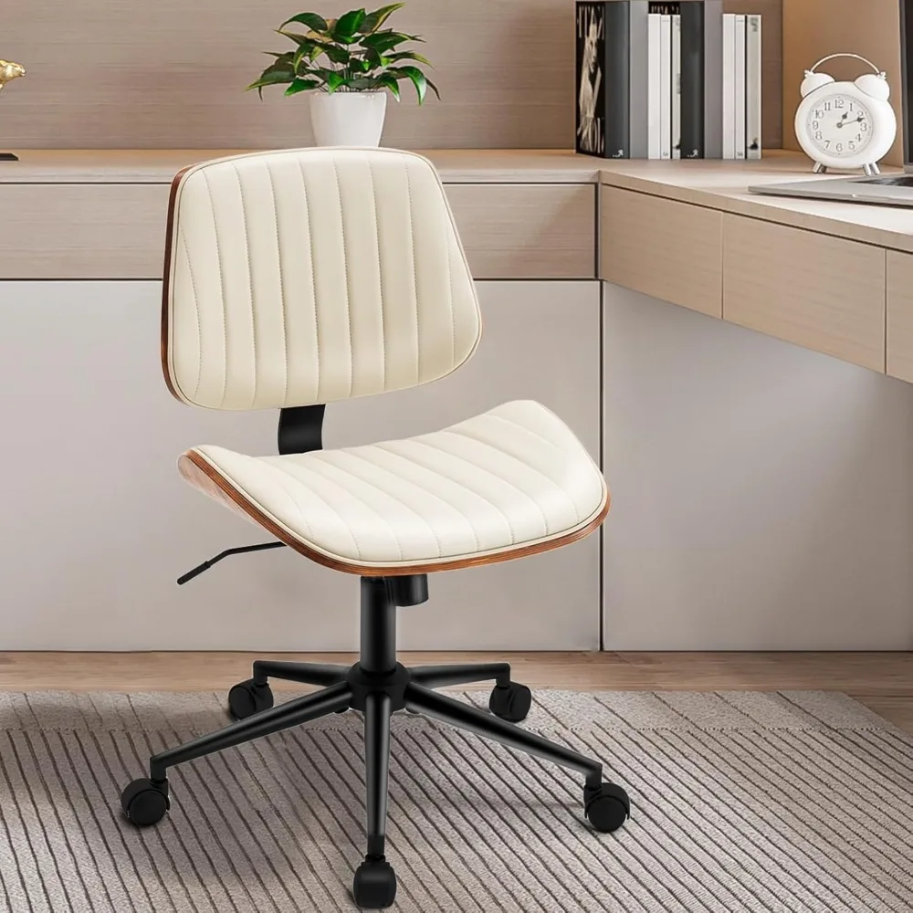 كرسي مكتب بدون ذراعين مع 360 درجة ° عجلات دوارة، كرسي كمبيوتر مريح قابل للتعديل الارتفاع للمكتب المنزلي، جلد PU مع جدار حديث #1