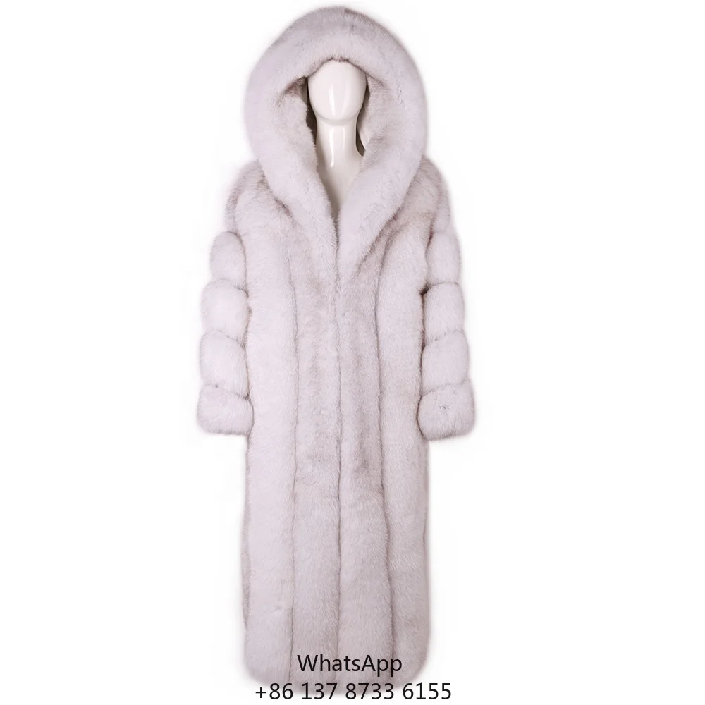 Luxury Hooded Long Fox Fur Coat Women High Quality Natural Fox Fur Jacket Ladies 2023 Winter Warm Coat