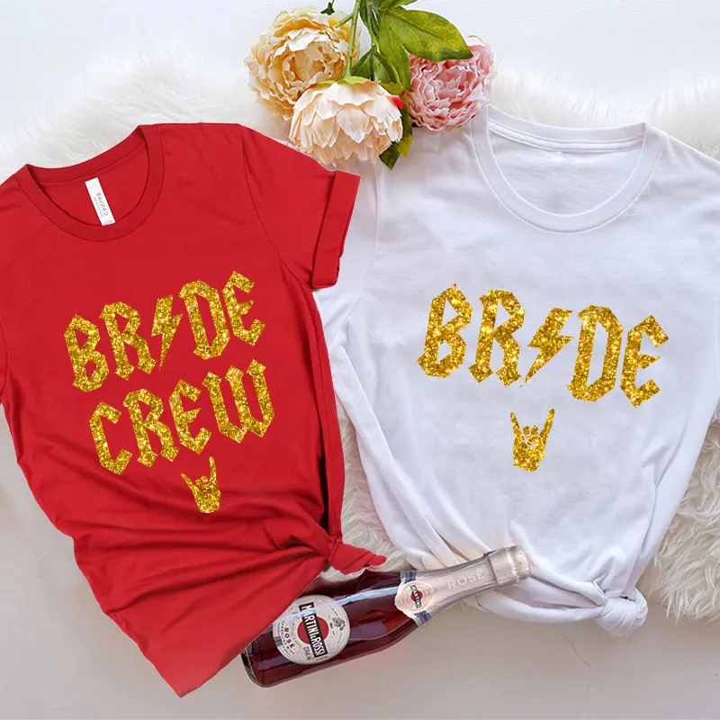 Fashion Team Bride Crew Tee Bridal Shower Wedding Party Shirt Bridal Women Single Farewell Tops Bachelorette Hen Party EVJF Tees