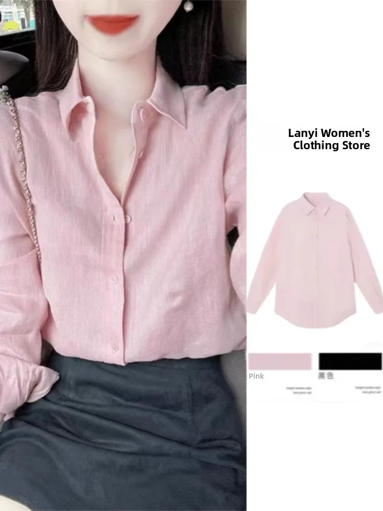 Różowy Kołnierzyk Irt Damski Ele Sle Wiosenny Dojazdy do Pracy Modny Design Sensacja Lekki Luksusowy Przeciwstarzeniowy Modny Top