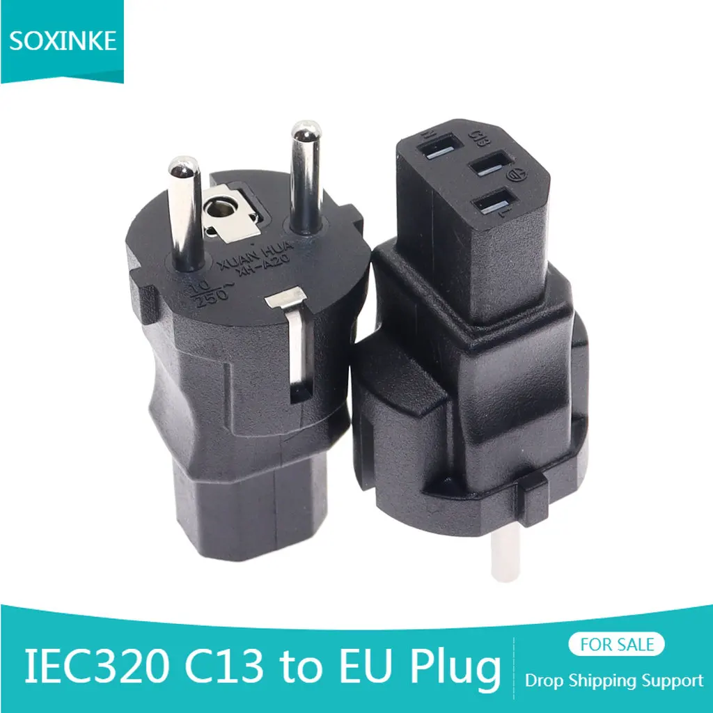 NEW EU TO IEC320 C13 Power adapter,EU male to IEC320 C13 female AC plug,EU(4.8MM) 2 pin to PDU/UPS conversion plug,10A 250V
