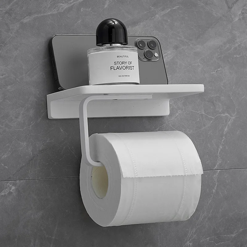 Modern Bathroom White Toilet Paper Holder Mobile Phone Roll Wall Mounted Flat Shelf Stylish High Quality Bathroom Accessories