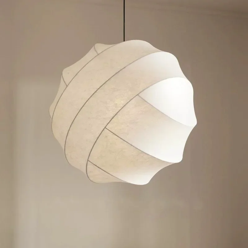 Janpanses Wabi Sabi Silk Spherical Pendant Lights Simple Round Living Dining Room Chandelier Lighting Home Bedroom Lamp Fixtures