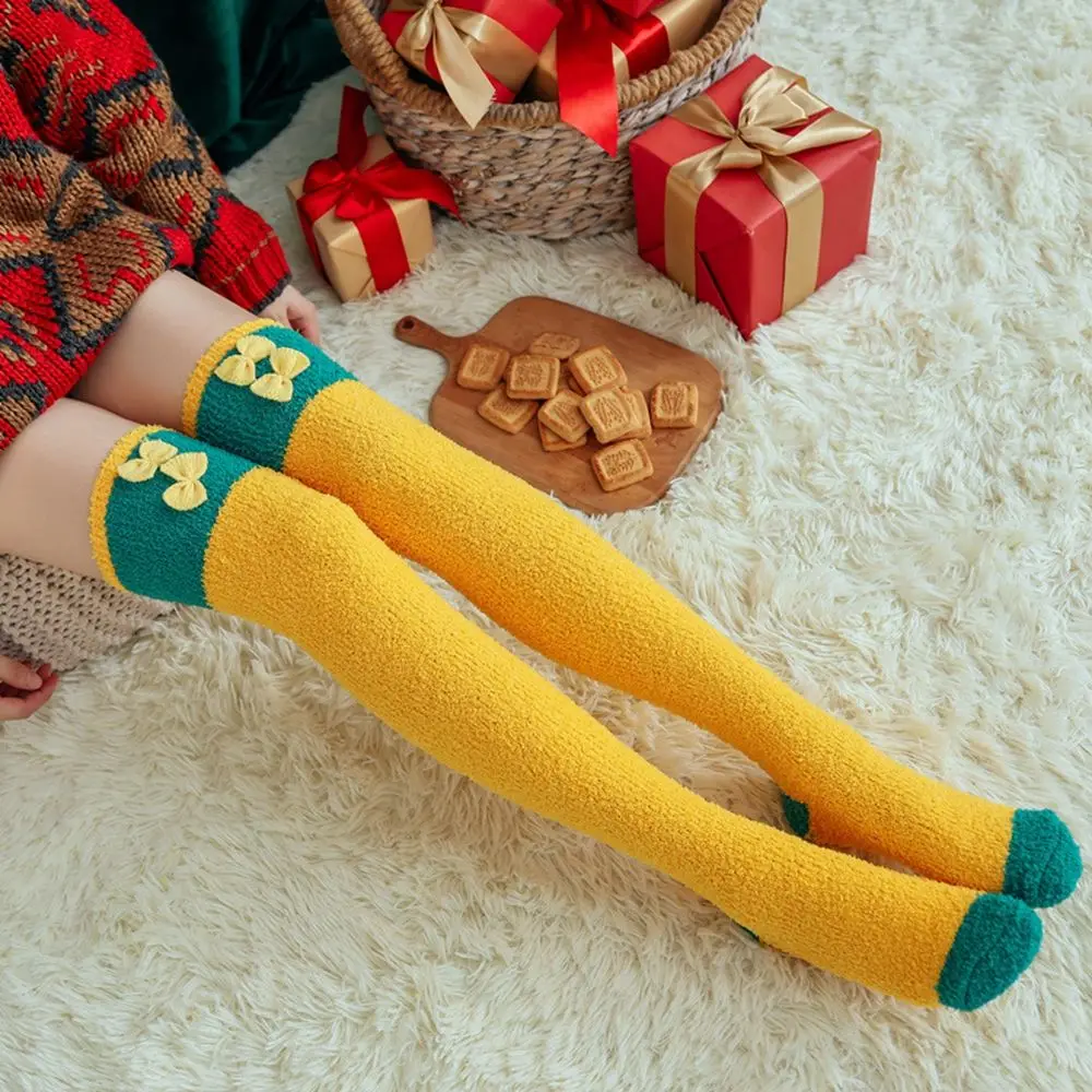 

Socks Elk Santa Claus Christmas Gift Bow Coral Fleece Stripe Floor Socks Christmas Stockings Ladies Hosiery Cotton Calf Socks