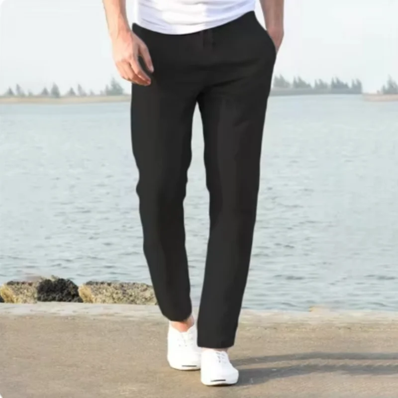 Men\'s Linen Pants Summer Male Breathable Linen Trousers Sweatpants Solid Color Linen Fitness Pants Jogging Fitness Streetwear
