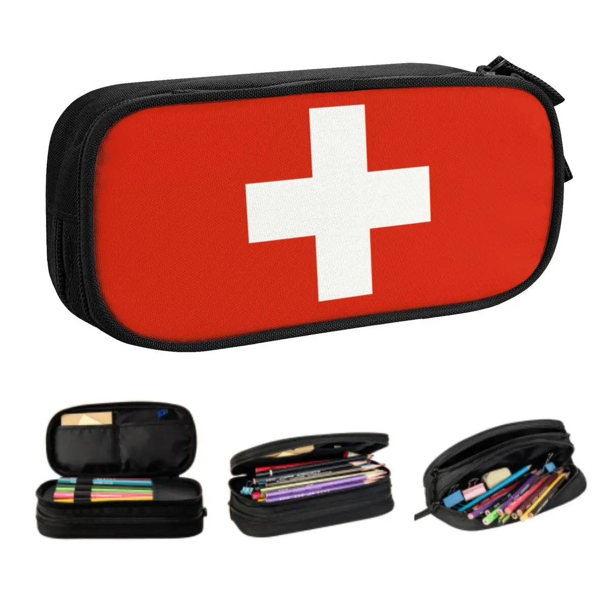 Kawaii Custom Swiss Switzerland Flag Pencil Cases for Boys Gilrs Large Capacity Pen Box Bag School Supplies