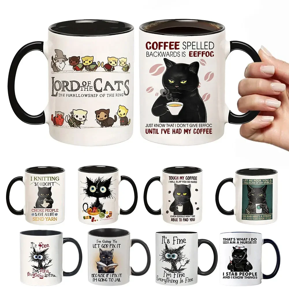 

11oz Cat Afternoon Tea Mug Multifunctional Ceramic Coffee Mug Porcelain Coffee Cup Cappuccino Cup Drinking Cup for Cat Lovers