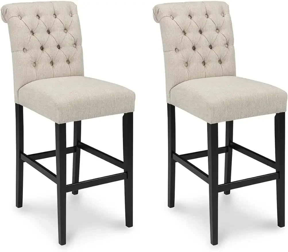 Ashley Tripton-Tufted Upholstered Barstool, Casual Pub Height, Beige, 2 Count, 30 in