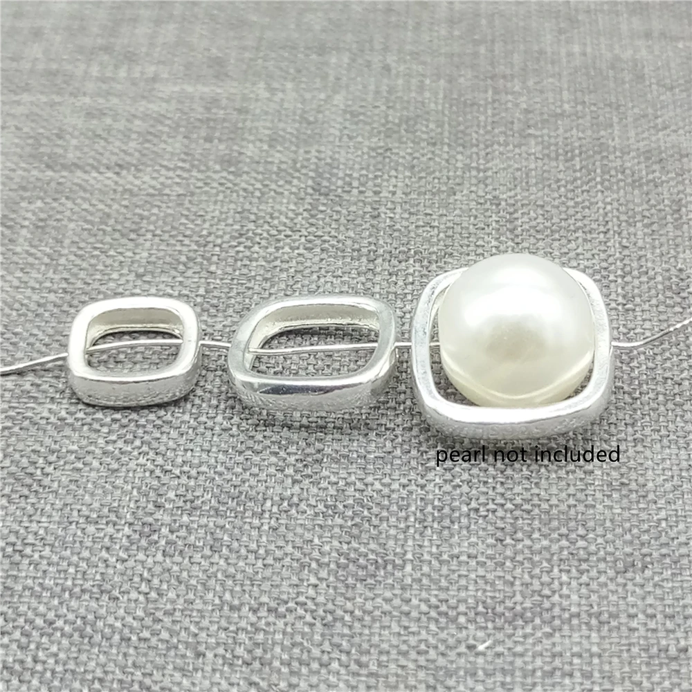 

8pcs of 925 Sterling Silver Square Bead Frames Fit 6mm 8mm 10mm Bracelet Necklace Pearl Beads