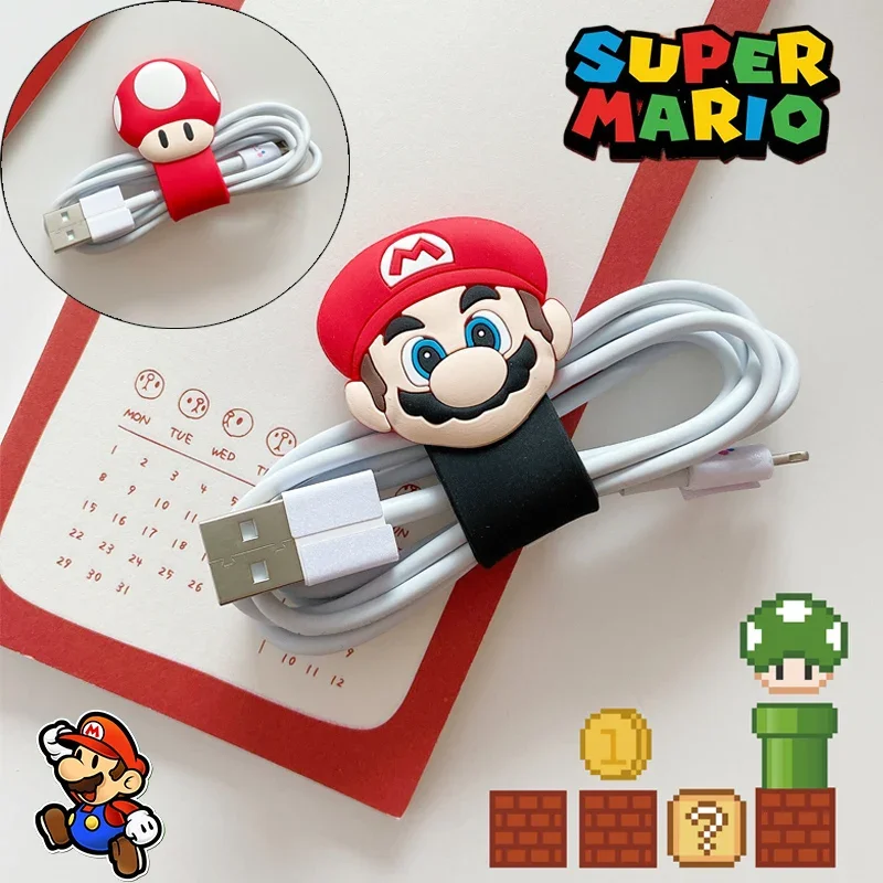 Super Mario Bros Cable Sleeve Winder Multifunction Cable Organizer Protector Bookmark Headset Data Line Storage Cord Protector