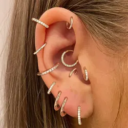 Hoop Helix Daith Conch Tragus Rook Lobe Piercing Earring for Women Zircon CZ Cartilage Piercing Ear Ring Stainless Steel Jewelry